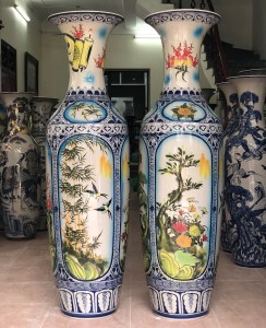 Lọ lộc bình Bát Tràng vẽ Tứ Quý men màu 1m6