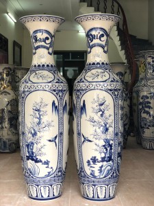 Lọ lục bình tứ quý Bát Tràng men lam 1m6