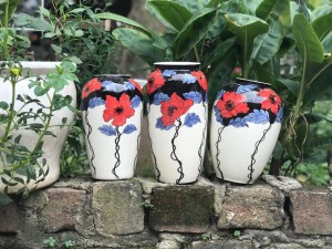 Set bộ lọ hoa Bát Tràng 5 cánh đỏ