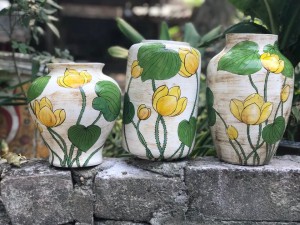 Set bộ lọ hoa Bát Tràng hoa sen vàng