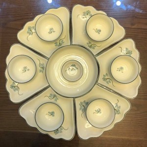 Sét bát đĩa Bát Tràng mâm cúng gia tiên sen xanh