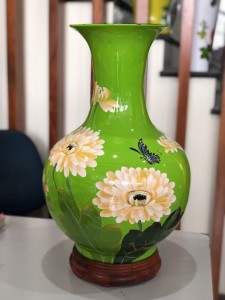 Tỏi đại sơn mài nền xanh vẽ hoa