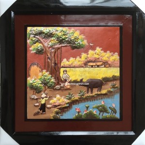 Tranh Gốm Bát Tràng Làng Quê 04