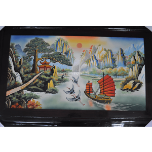 Tranh sứ phong cảnh vẽ Sơn Thủy Hữu Tình 135x88cm