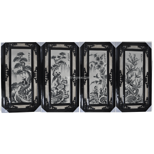 Tranh tứ quý bốn mùa trắng đen 80x42cm