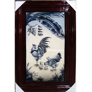 Tranh sứ vẽ Kim Ngọc Mãn Đường men lam 94x61 cm