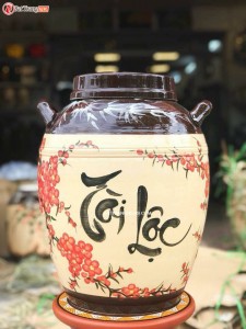 Vò rượu Bát Tràng vẽ tài lộc 20 lít
